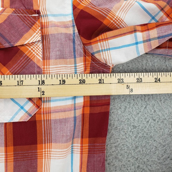 South Pole Shirt Mens Large Orange Button Up Short Sleeve Casual Plaid Pockets‎ - Picture 11 of 13